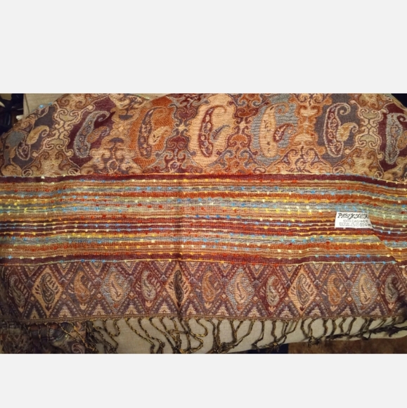 Pashmina Signed 100% Cashmere Vtg Paisley Design Reversib Scarf/Shawl 70x27" - Picture 9 of 14